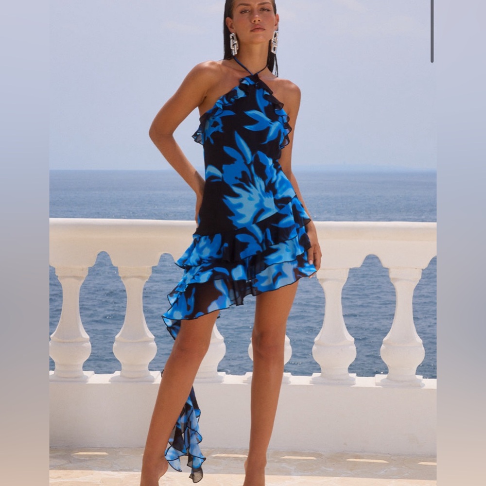 Runaway The Label Keshi Blue Black Floral Mini Dress Size S